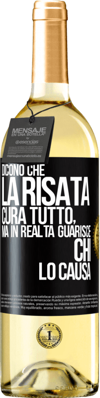 29,95 € Spedizione Gratuita | Vino bianco Edizione WHITE Dicono che la risata cura tutto, ma in realtà guarisce chi lo causa Etichetta Nera. Etichetta personalizzabile Vino giovane Raccogliere 2024 Verdejo