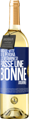 29,95 € Envoi gratuit | Vin blanc Édition WHITE Bois-le vite ou il perdra les vitamines! Passe une bonne journée Étiquette Bleue. Étiquette personnalisable Vin jeune Récolte 2024 Verdejo