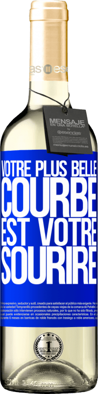 29,95 € Envoi gratuit | Vin blanc Édition WHITE Votre plus belle courbe est votre sourire Étiquette Bleue. Étiquette personnalisable Vin jeune Récolte 2024 Verdejo