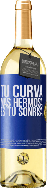 29,95 € Envío gratis | Vino Blanco Edición WHITE Tu curva más hermosa es tu sonrisa Etiqueta Azul. Etiqueta personalizable Vino joven Cosecha 2023 Verdejo