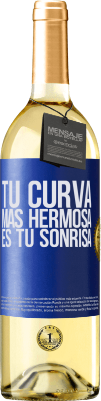 29,95 € Envío gratis | Vino Blanco Edición WHITE Tu curva más hermosa es tu sonrisa Etiqueta Azul. Etiqueta personalizable Vino joven Cosecha 2024 Verdejo