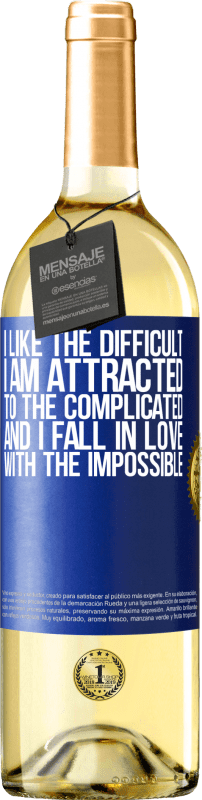 29,95 € Free Shipping | White Wine WHITE Edition I like the difficult, I am attracted to the complicated, and I fall in love with the impossible Blue Label. Customizable label Young wine Harvest 2023 Verdejo