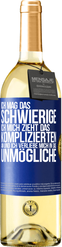 29,95 € Kostenloser Versand | Weißwein WHITE Ausgabe Ich mag das Schwierige, ich mich zieht das Komplizierten an und ich verliebe mich in das Unmögliche Blaue Markierung. Anpassbares Etikett Junger Wein Ernte 2024 Verdejo