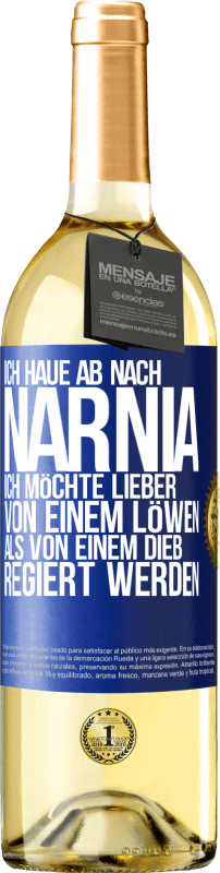 29,95 € Kostenloser Versand | Weißwein WHITE Ausgabe Ich haue ab nach Narnia. Ich möchte lieber von einem Löwen als von einem Dieb regiert werden Blaue Markierung. Anpassbares Etikett Junger Wein Ernte 2023 Verdejo