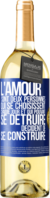 29,95 € Envoi gratuit | Vin blanc Édition WHITE L'amour sont deux personnes qui se choisissent chaque jour et qui pouvant se détruire, décident de se construire Étiquette Bleue. Étiquette personnalisable Vin jeune Récolte 2024 Verdejo