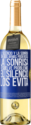 29,95 € Envío gratis | Vino Blanco Edición WHITE El silencio y la sonrisa son dos armas poderosas. La sonrisa resuelve problemas, el silencio los evita Etiqueta Azul. Etiqueta personalizable Vino joven Cosecha 2023 Verdejo