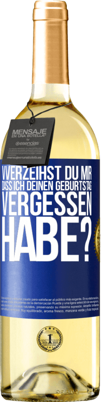 29,95 € Kostenloser Versand | Weißwein WHITE Ausgabe Vverzeihst du mir, dass ich deinen Geburtstag vergessen habe? Blaue Markierung. Anpassbares Etikett Junger Wein Ernte 2024 Verdejo