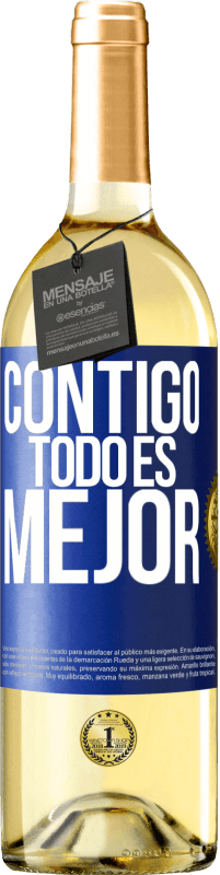 29,95 € Envío gratis | Vino Blanco Edición WHITE Contigo todo es mejor Etiqueta Azul. Etiqueta personalizable Vino joven Cosecha 2023 Verdejo