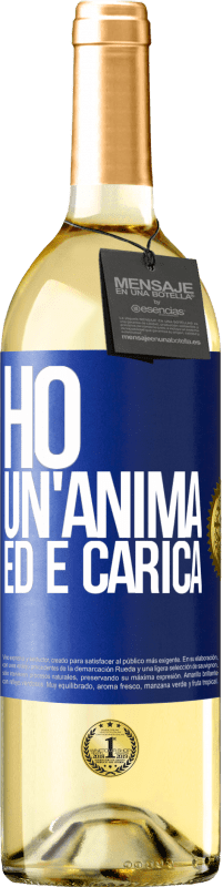 29,95 € Spedizione Gratuita | Vino bianco Edizione WHITE Ho un'anima ed è carica Etichetta Blu. Etichetta personalizzabile Vino giovane Raccogliere 2023 Verdejo