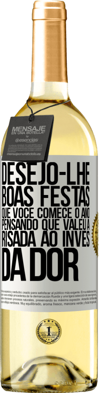 29,95 € Envio grátis | Vinho branco Edição WHITE Desejo-lhe boas festas, que você comece o ano pensando que valeu a risada ao invés da dor Etiqueta Branca. Etiqueta personalizável Vinho jovem Colheita 2024 Verdejo