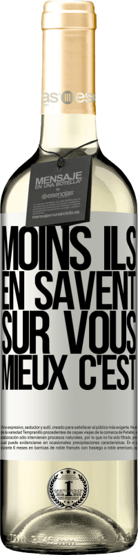 29,95 € Envoi gratuit | Vin blanc Édition WHITE Moins ils en savent sur vous, mieux c'est Étiquette Blanche. Étiquette personnalisable Vin jeune Récolte 2024 Verdejo