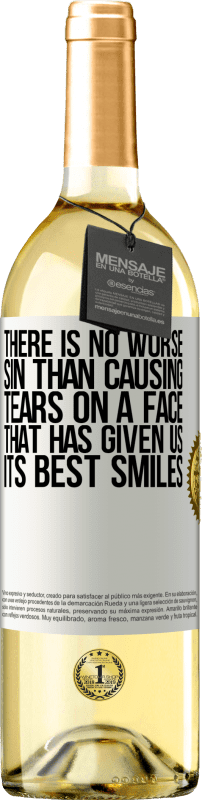 29,95 € Бесплатная доставка | Белое вино Издание WHITE Нет худшего греха, чем слезы на лице, которое дарит нам лучшие улыбки Белая этикетка. Настраиваемая этикетка Молодое вино Урожай 2023 Verdejo