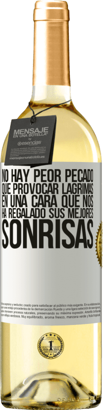 29,95 € Envío gratis | Vino Blanco Edición WHITE No hay peor pecado que provocar lágrimas en una cara que nos ha regalado sus mejores sonrisas Etiqueta Blanca. Etiqueta personalizable Vino joven Cosecha 2025 Verdejo