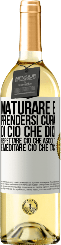 29,95 € Spedizione Gratuita | Vino bianco Edizione WHITE Maturare è prendersi cura di ciò che dici, rispettare ciò che ascolti e meditare ciò che taci Etichetta Bianca. Etichetta personalizzabile Vino giovane Raccogliere 2024 Verdejo