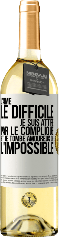 29,95 € Envoi gratuit | Vin blanc Édition WHITE J'aime le difficile, je suis attiré par le compliqué et je tombe amoureux de l'impossible Étiquette Blanche. Étiquette personnalisable Vin jeune Récolte 2024 Verdejo