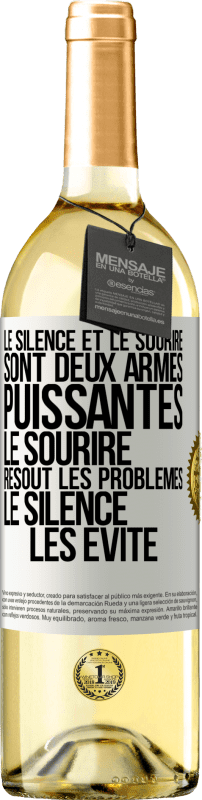 29,95 € Envoi gratuit | Vin blanc Édition WHITE Le silence et le sourire sont deux armes puissantes. Le sourire résout les problèmes, le silence les évite Étiquette Blanche. Étiquette personnalisable Vin jeune Récolte 2024 Verdejo