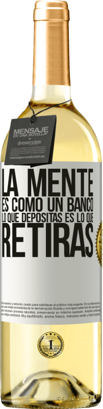 29,95 € Envío gratis | Vino Blanco Edición WHITE La mente es como un banco. Lo que depositas es lo que retiras Etiqueta Blanca. Etiqueta personalizable Vino joven Cosecha 2025 Verdejo