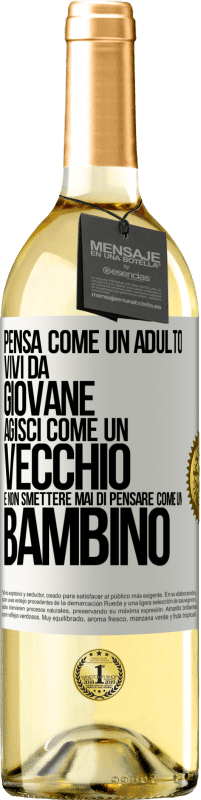 29,95 € Spedizione Gratuita | Vino bianco Edizione WHITE Pensa come un adulto, vivi da giovane, agisci come un vecchio e non smettere mai di pensare come un bambino Etichetta Bianca. Etichetta personalizzabile Vino giovane Raccogliere 2024 Verdejo