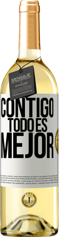 29,95 € Envío gratis | Vino Blanco Edición WHITE Contigo todo es mejor Etiqueta Blanca. Etiqueta personalizable Vino joven Cosecha 2024 Verdejo