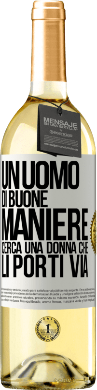 29,95 € Spedizione Gratuita | Vino bianco Edizione WHITE Un uomo di buone maniere cerca una donna che li porti via Etichetta Bianca. Etichetta personalizzabile Vino giovane Raccogliere 2023 Verdejo