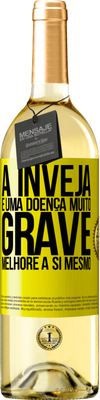 29,95 € Envio grátis | Vinho branco Edição WHITE A inveja é uma doença muito grave, melhore a si mesmo Etiqueta Amarela. Etiqueta personalizável Vinho jovem Colheita 2024 Verdejo