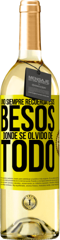 29,95 € Envío gratis | Vino Blanco Edición WHITE Uno siempre recuerda esos besos donde se olvidó de todo Etiqueta Amarilla. Etiqueta personalizable Vino joven Cosecha 2024 Verdejo