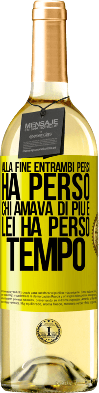 29,95 € Spedizione Gratuita | Vino bianco Edizione WHITE Alla fine, entrambi persi. Ha perso chi amava di più e lei ha perso tempo Etichetta Gialla. Etichetta personalizzabile Vino giovane Raccogliere 2024 Verdejo