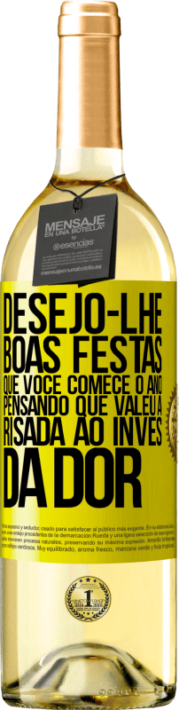 29,95 € Envio grátis | Vinho branco Edição WHITE Desejo-lhe boas festas, que você comece o ano pensando que valeu a risada ao invés da dor Etiqueta Amarela. Etiqueta personalizável Vinho jovem Colheita 2024 Verdejo