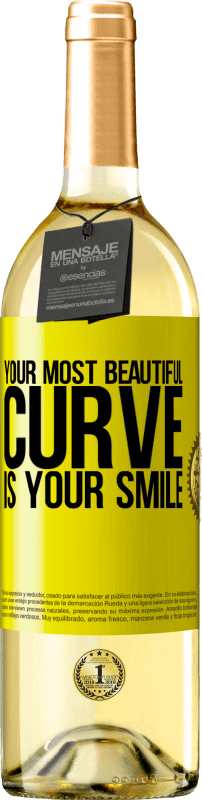 29,95 € 送料無料 | 白ワイン WHITEエディション あなたの最も美しい曲線はあなたの笑顔です 黄色のラベル. カスタマイズ可能なラベル 若いワイン 収穫 2023 Verdejo