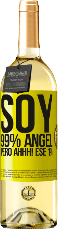 29,95 € Envío gratis | Vino Blanco Edición WHITE Soy 99% ángel, pero ahhh! ese 1% Etiqueta Amarilla. Etiqueta personalizable Vino joven Cosecha 2024 Verdejo