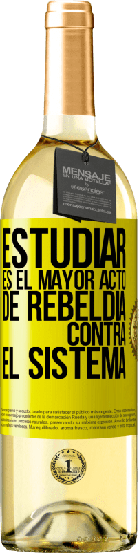 29,95 € Envío gratis | Vino Blanco Edición WHITE Estudiar es el mayor acto de rebeldía contra el sistema Etiqueta Amarilla. Etiqueta personalizable Vino joven Cosecha 2024 Verdejo