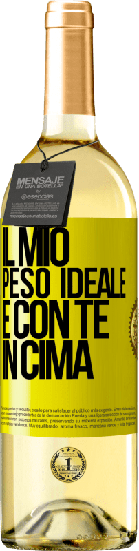 29,95 € Spedizione Gratuita | Vino bianco Edizione WHITE Il mio peso ideale è con te in cima Etichetta Gialla. Etichetta personalizzabile Vino giovane Raccogliere 2024 Verdejo