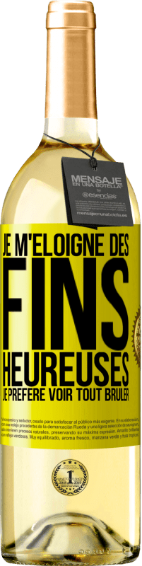 29,95 € Envoi gratuit | Vin blanc Édition WHITE Je m'éloigne des fins heureuses, je préfère voir tout brûler Étiquette Jaune. Étiquette personnalisable Vin jeune Récolte 2025 Verdejo