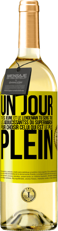 29,95 € Envoi gratuit | Vin blanc Édition WHITE Un jour tu es jeune et le lendemain tu sens tous les adoucissantss du supermarché pour choisir celui qui est le plus plein Étiquette Jaune. Étiquette personnalisable Vin jeune Récolte 2024 Verdejo