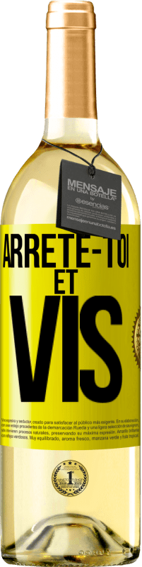 29,95 € Envoi gratuit | Vin blanc Édition WHITE Arrête-toi et vis Étiquette Jaune. Étiquette personnalisable Vin jeune Récolte 2023 Verdejo