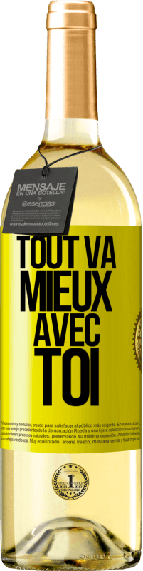 29,95 € Envoi gratuit | Vin blanc Édition WHITE Tout va mieux avec toi Étiquette Jaune. Étiquette personnalisable Vin jeune Récolte 2024 Verdejo