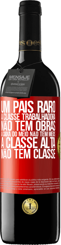 39,95 € Envio grátis | Vinho tinto Edição RED MBE Reserva Um país raro: a classe trabalhadora não tem obras, a caixa do meio não tem meios, a classe alta não tem classe Etiqueta Vermelha. Etiqueta personalizável Reserva 12 Meses Colheita 2015 Tempranillo