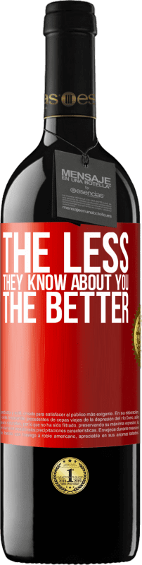39,95 € 免费送货 | 红酒 RED版 MBE 预订 他们对你的了解越少越好 红色标签. 可自定义的标签 预订 12 个月 收成 2014 Tempranillo