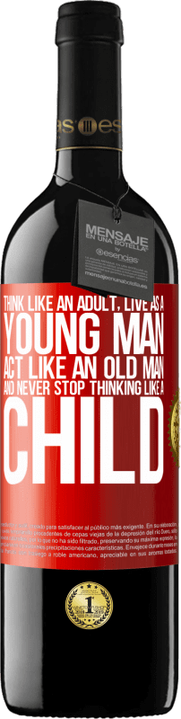 39,95 € Free Shipping | Red Wine RED Edition MBE Reserve Think like an adult, live as a young man, act like an old man and never stop thinking like a child Red Label. Customizable label Reserve 12 Months Harvest 2015 Tempranillo