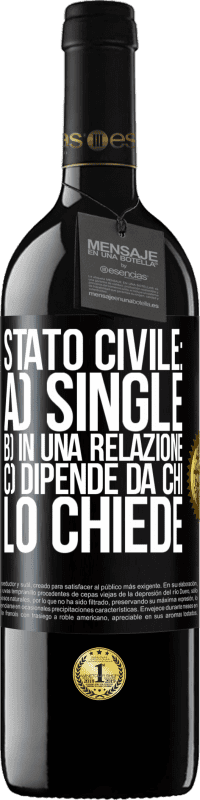 39,95 € Spedizione Gratuita | Vino rosso Edizione RED MBE Riserva Stato civile: a) Single b) in una relazione c) Dipende da chi lo chiede Etichetta Nera. Etichetta personalizzabile Riserva 12 Mesi Raccogliere 2015 Tempranillo