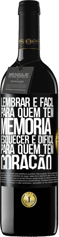 39,95 € Envio grátis | Vinho tinto Edição RED MBE Reserva Lembrar é fácil para quem tem memória. Esquecer é difícil para quem tem coração Etiqueta Preta. Etiqueta personalizável Reserva 12 Meses Colheita 2015 Tempranillo