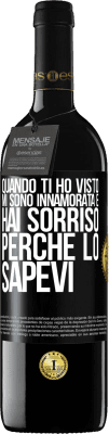 39,95 € Spedizione Gratuita | Vino rosso Edizione RED MBE Riserva Quando ti ho visto, mi sono innamorata e hai sorriso perché lo sapevi Etichetta Nera. Etichetta personalizzabile Riserva 12 Mesi Raccogliere 2015 Tempranillo