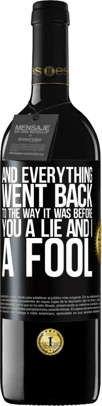 39,95 € Free Shipping | Red Wine RED Edition MBE Reserve And everything went back to the way it was before. You a lie and I a fool Black Label. Customizable label Reserve 12 Months Harvest 2014 Tempranillo