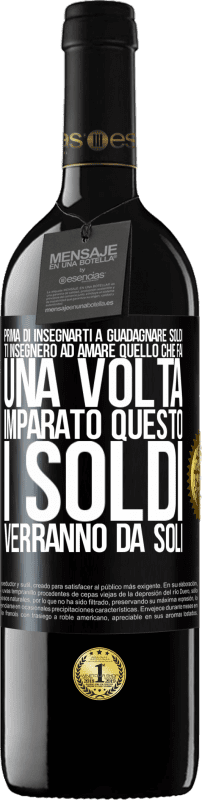 39,95 € Spedizione Gratuita | Vino rosso Edizione RED MBE Riserva Prima di insegnarti a guadagnare soldi, ti insegnerò ad amare quello che fai. Una volta imparato questo, i soldi verranno da Etichetta Nera. Etichetta personalizzabile Riserva 12 Mesi Raccogliere 2015 Tempranillo