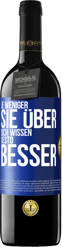 39,95 € Kostenloser Versand | Rotwein RED Ausgabe MBE Reserve Je weniger sie über dich wissen, desto besser Blaue Markierung. Anpassbares Etikett Reserve 12 Monate Ernte 2015 Tempranillo