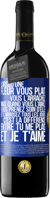 39,95 € Envoi gratuit | Vin rouge Édition RED MBE Réserve Lorsqu'une fleur vous plait, vous l'arrachez. Mais quand vous l'aimez vous prenez soin d'elle et l'arrosez tous les jours Étiquette Bleue. Étiquette personnalisable Réserve 12 Mois Récolte 2015 Tempranillo