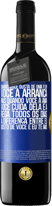 39,95 € Envio grátis | Vinho tinto Edição RED MBE Reserva Quando você gosta de uma flor, você a arranca. Mas quando você a ama, você cuida dela e a rega todos os dias Etiqueta Azul. Etiqueta personalizável Reserva 12 Meses Colheita 2015 Tempranillo