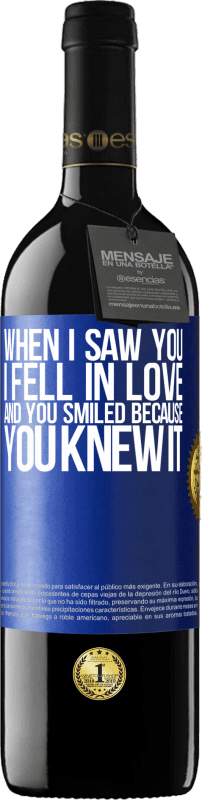 39,95 € Free Shipping | Red Wine RED Edition MBE Reserve When I saw you I fell in love, and you smiled because you knew it Blue Label. Customizable label Reserve 12 Months Harvest 2015 Tempranillo