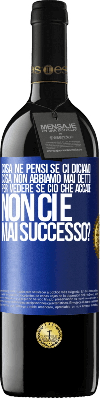 39,95 € Spedizione Gratuita | Vino rosso Edizione RED MBE Riserva cosa ne pensi se ci diciamo cosa non abbiamo mai detto, per vedere se ciò che accade non ci è mai successo? Etichetta Blu. Etichetta personalizzabile Riserva 12 Mesi Raccogliere 2015 Tempranillo