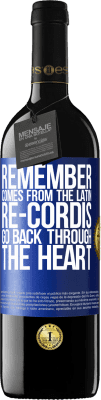 39,95 € Free Shipping | Red Wine RED Edition MBE Reserve REMEMBER, from the Latin re-cordis, go back through the heart Blue Label. Customizable label Reserve 12 Months Harvest 2015 Tempranillo